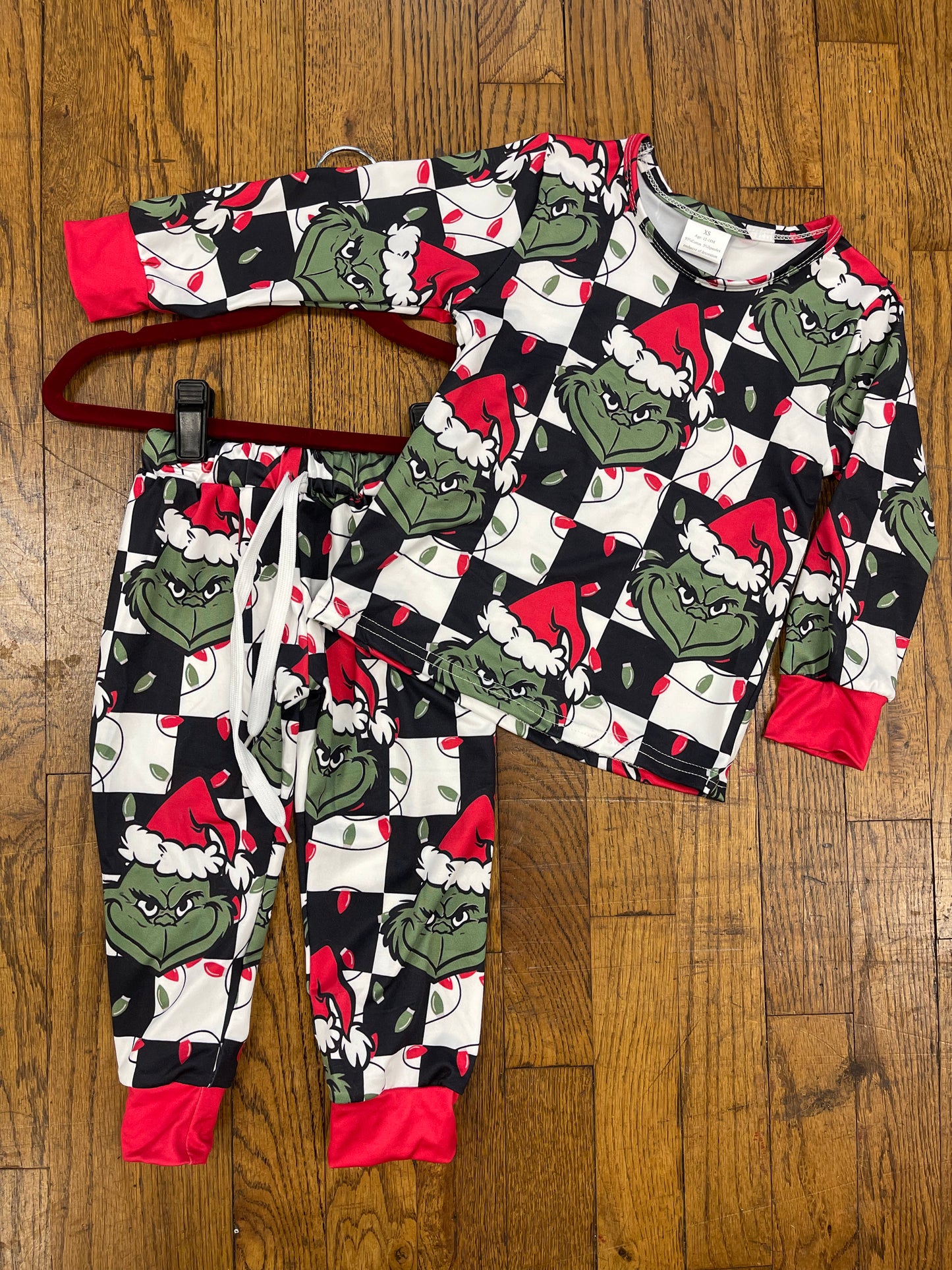 Christmas Black and White Checkered Grinch Pants Set