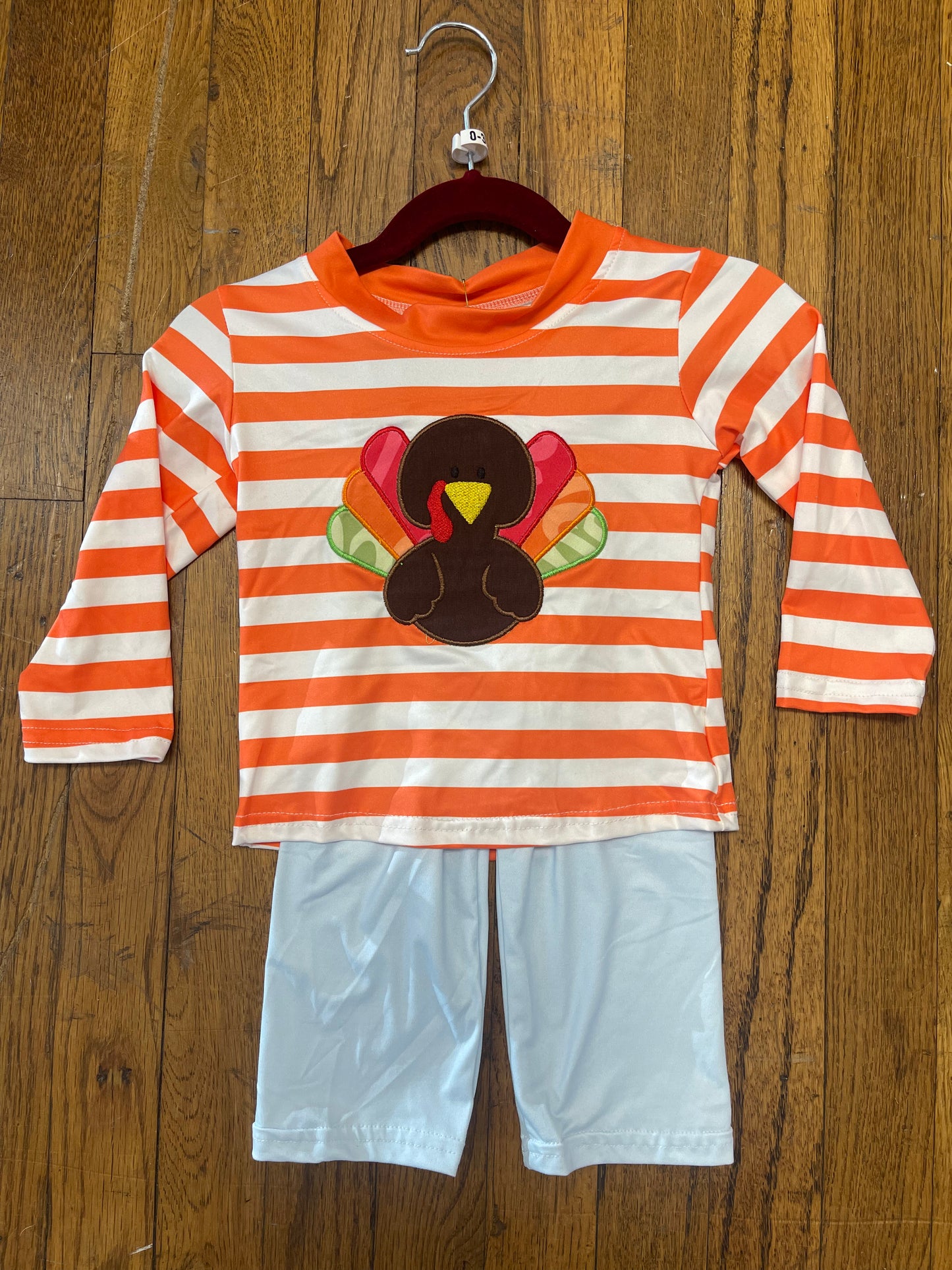 Orange and White Long Sleeve Thanksgiving Turkey Pants Set