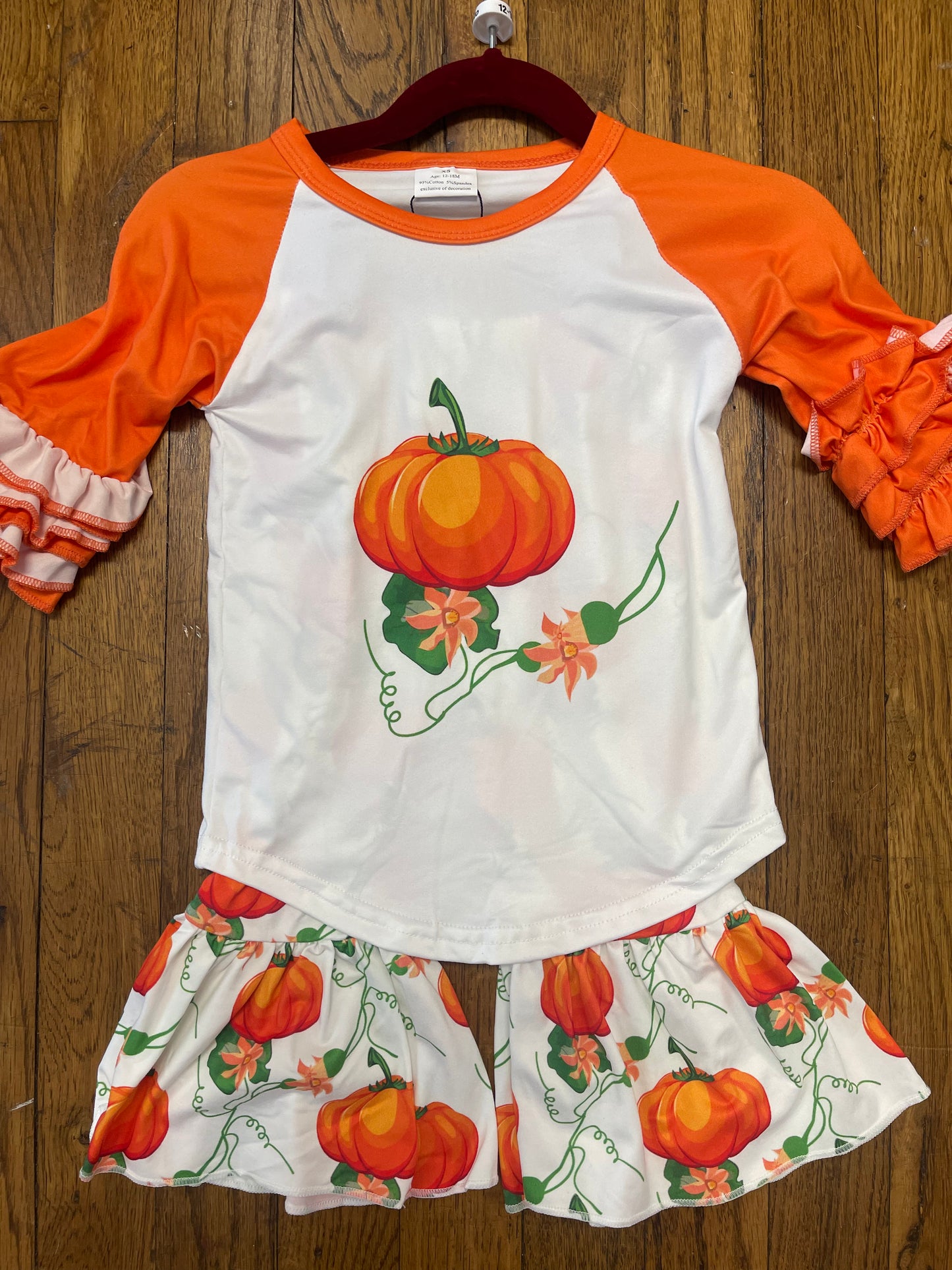 Long Sleeve Raglan Orange Pumpkin Belles Set Halloween/Thanksgiving