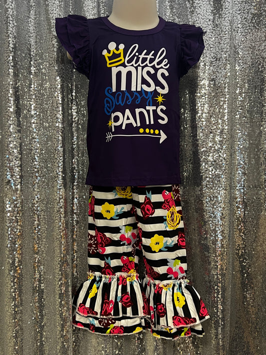 "Little Miss Sassy Pants" Floral Striped Belles