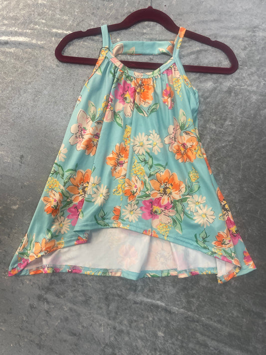 Teal Tank Dress w/ Orange Floral Design