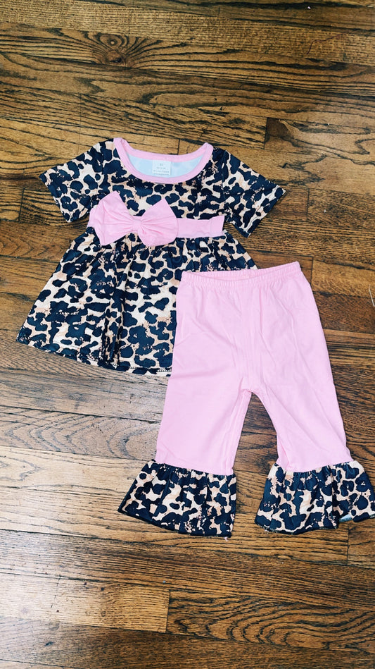 Cheetah Print Dress w/ Pink Bow and Belle Bottom Pants