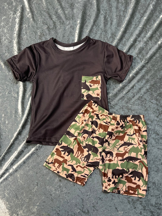 Grey Shorts Set w/ assorted Animal Pocket Design
