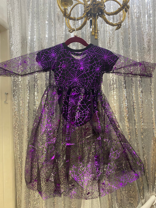 Black Onesie w/ Long Sleeve Purple See Through Spiderweb Shaw