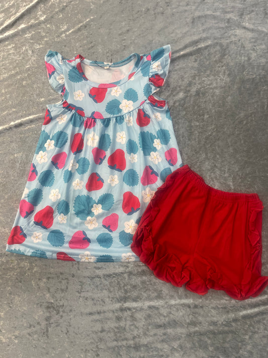 Blue Strawberries Dress w/ Shorts