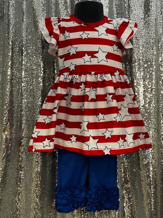 Red and White Striped Dress w/ Stars Shorts Set