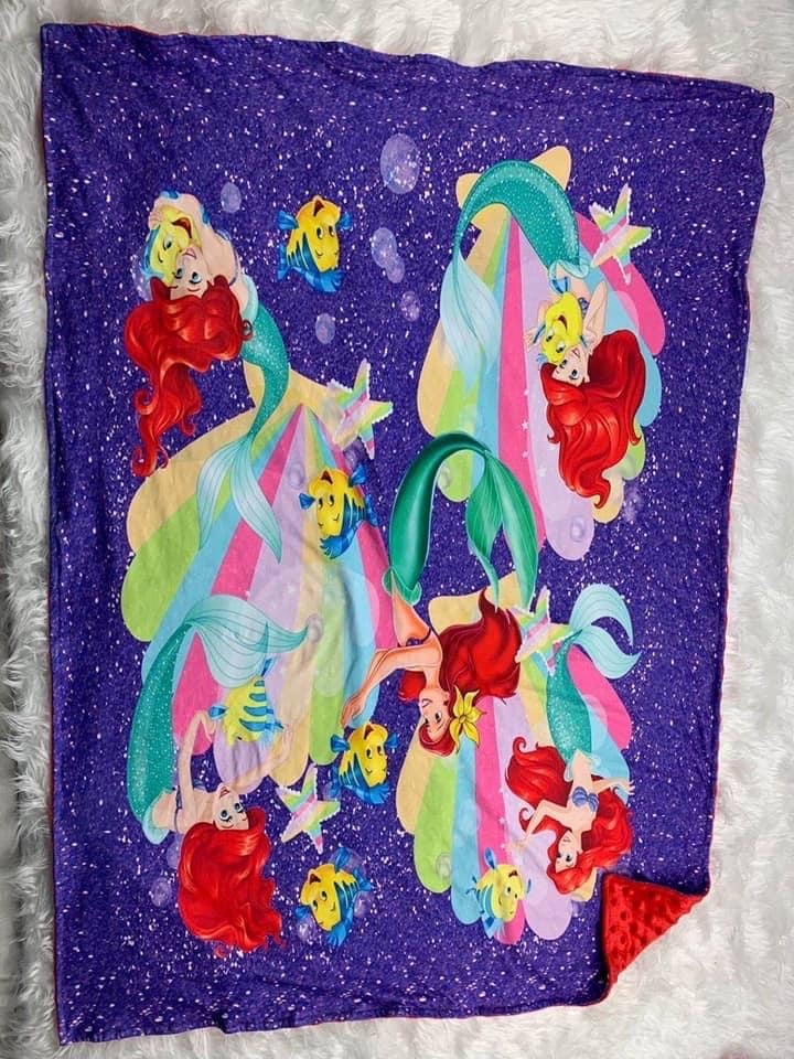 Ariel and Flounder Little Mermaid Minky Blanket