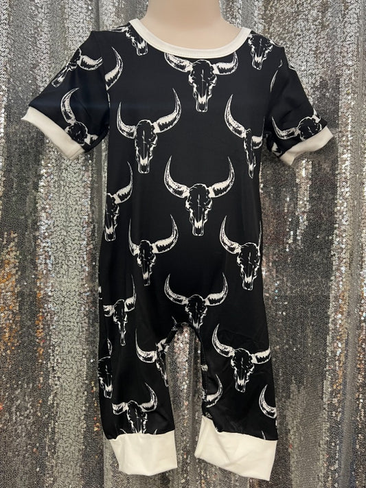 Short Sleeve Cow Skull Romper