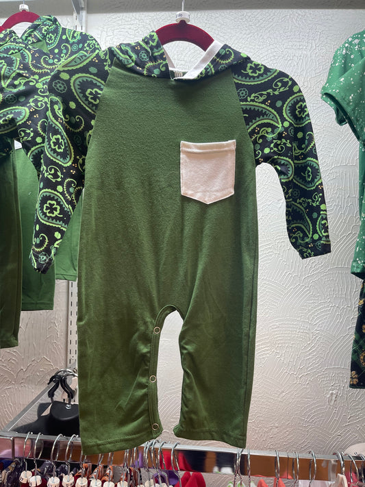 St Patrick's Day Hooded Romper w/ Pocket