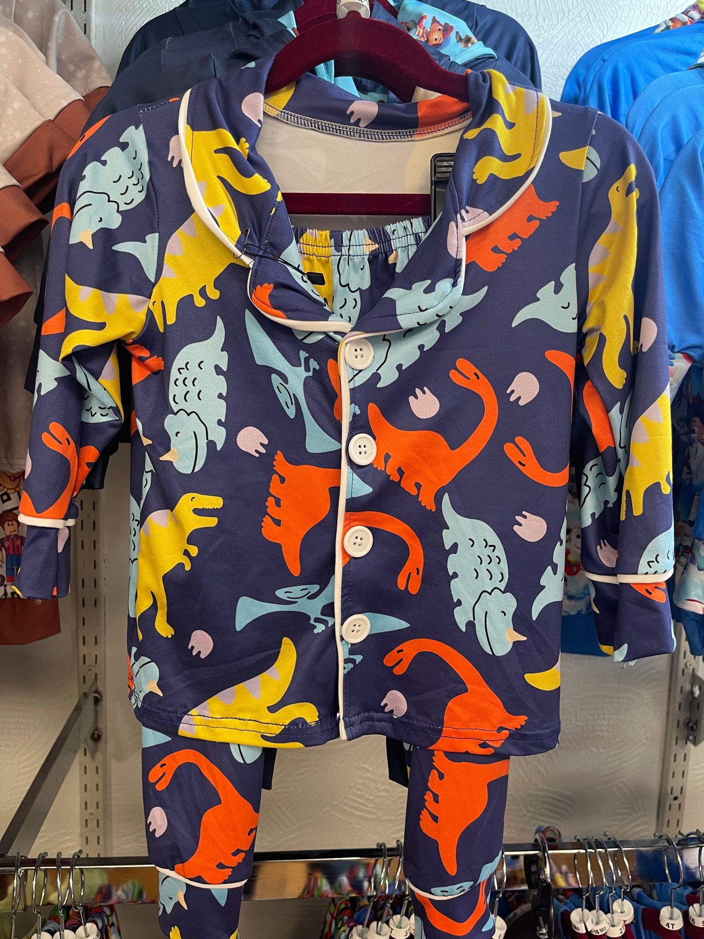 Blue Long Sleeve Dinosaur PJs