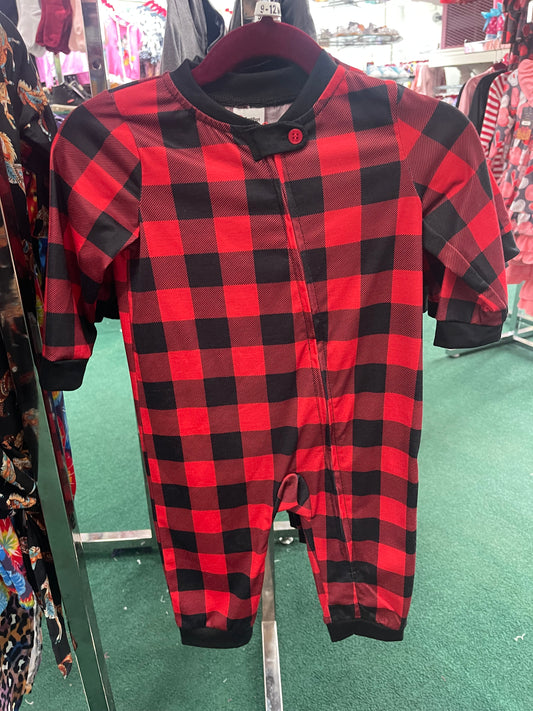 Infant Red Buffalo Plaid Zip Up PJs Christmas