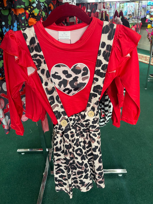 Leopard Heart Overall Skirt Set Valentine's