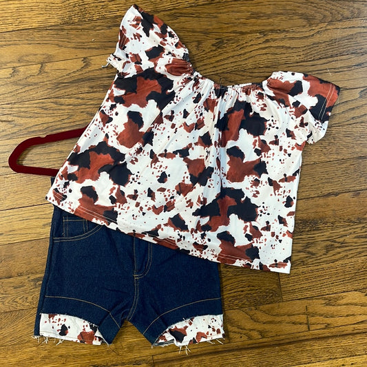 Cow Print Jean Shorts Set