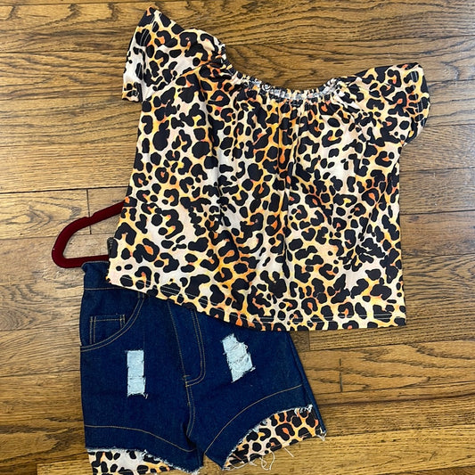 Cheetah print Jean Shorts Set